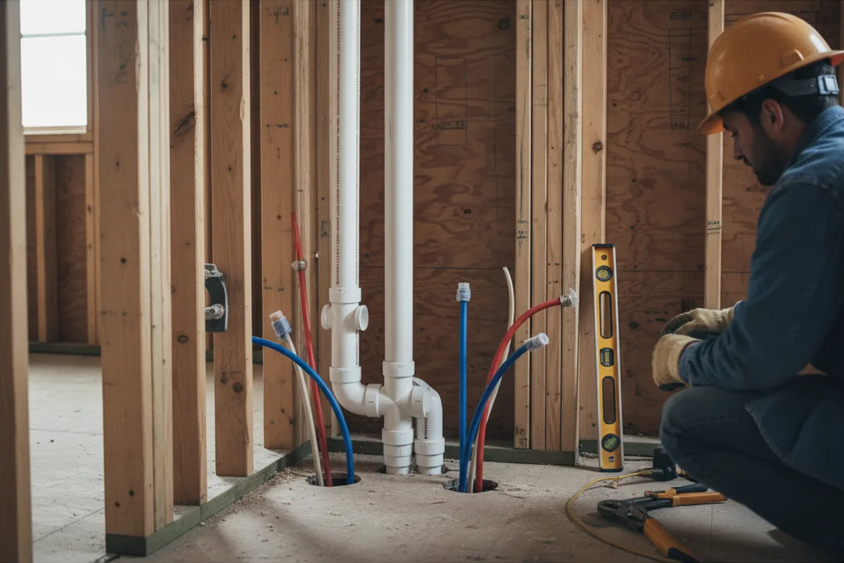 Drain and supply rough-in during Leak Detection in Paris